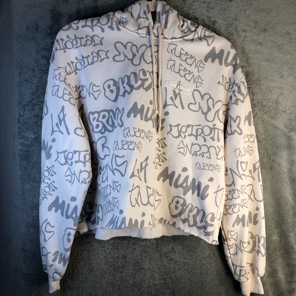 H&M Divided Women's One Vision Small Pattern Graffiti Hand-Cropped Soft Hoodie